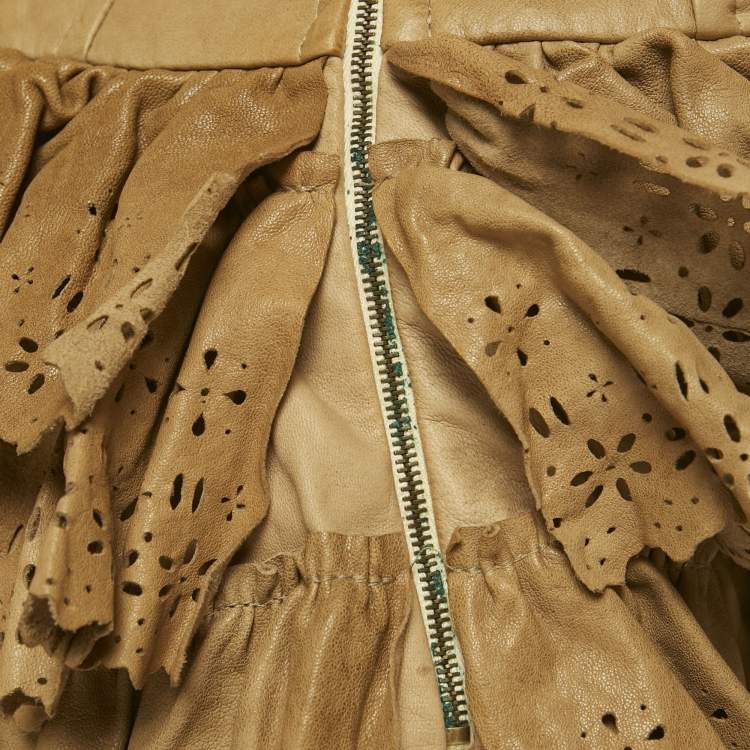 مملوكة مسبقًا  D&G Beige Leather Eyelet Strapless Mini Dress M