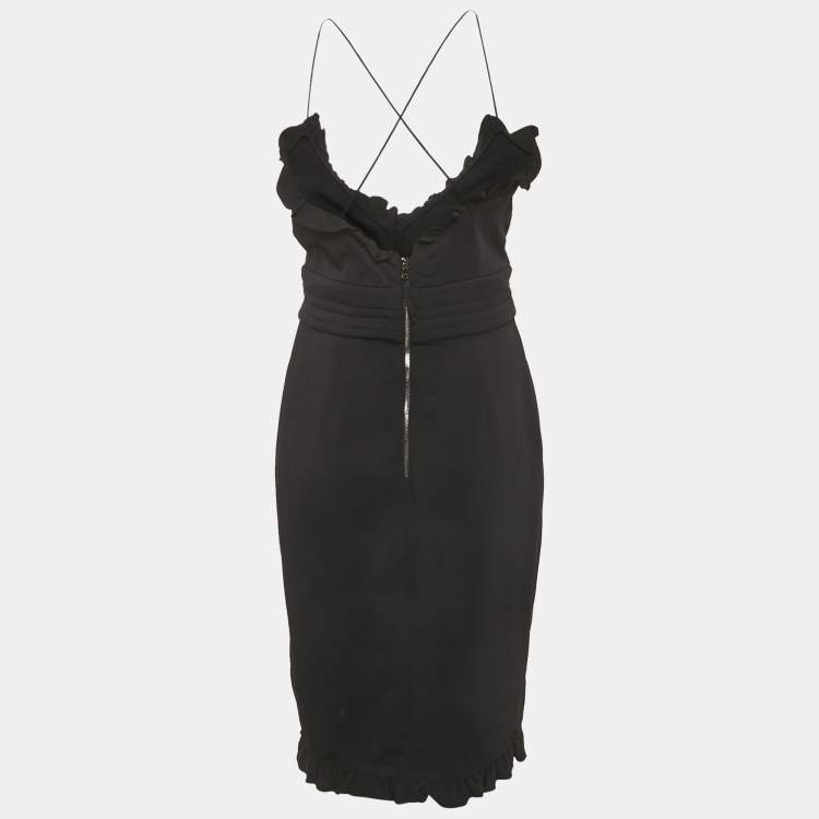 مملوكة مسبقًا D&G Black Stretch Crepe Frill Detail Mini Dress M