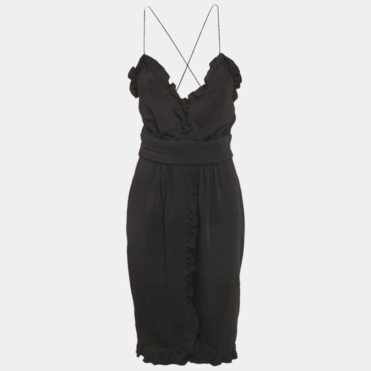 مملوكة مسبقًا D&G Black Stretch Crepe Frill Detail Mini Dress M