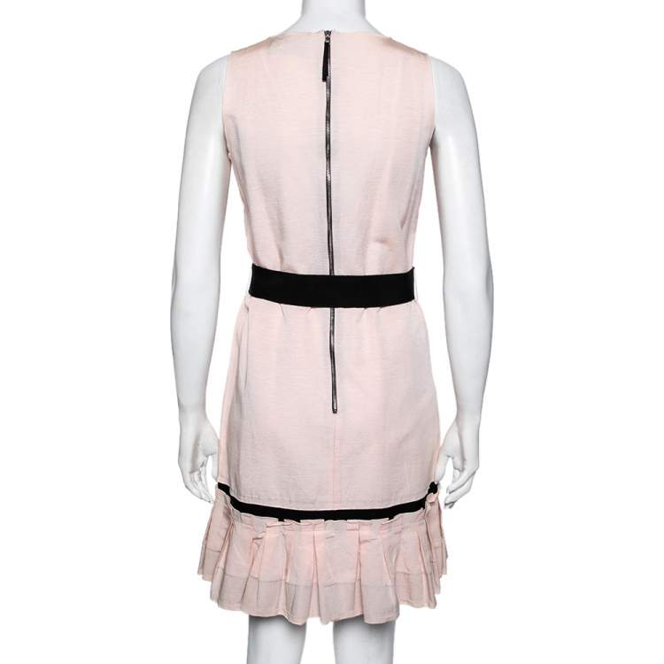 Pre Owned D&G Peach Cotton Pleated Belted Sleeveless Dress M