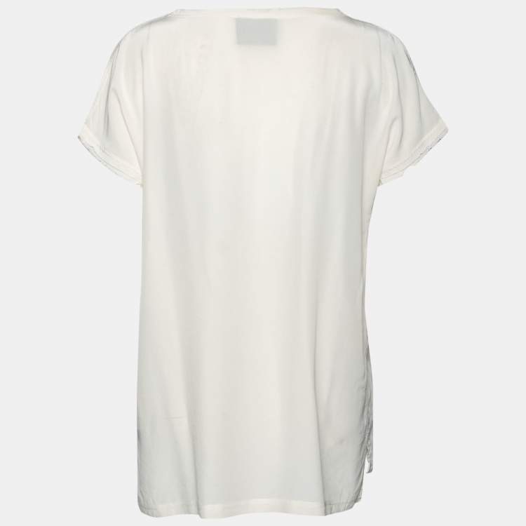 Pre Owned D&G White Mickey Printed Silk Top L