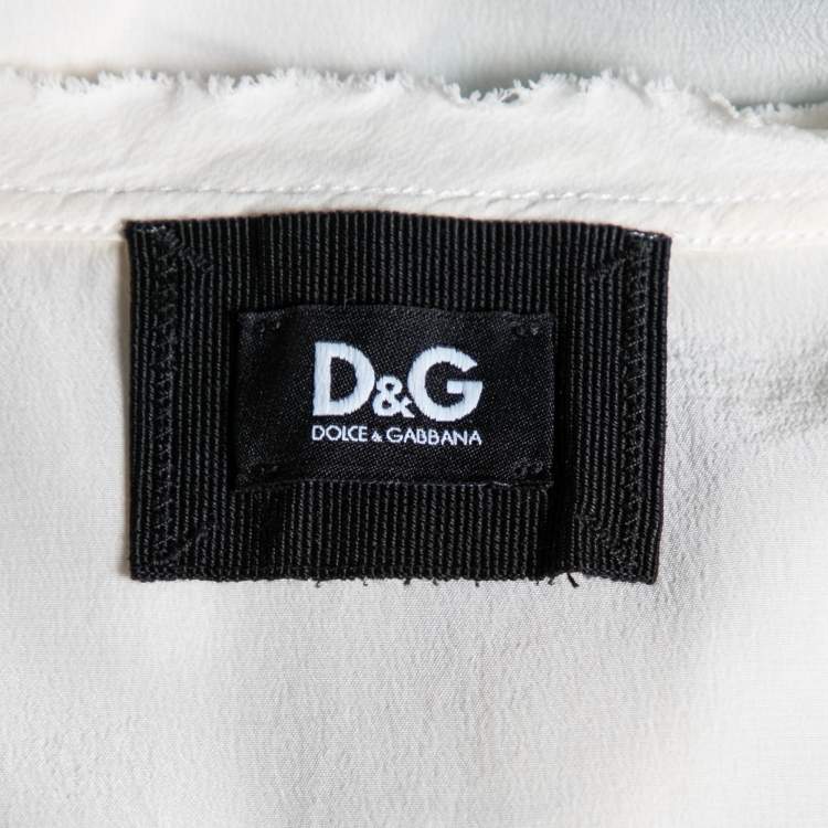 Pre Owned D&G White Mickey Printed Silk Top L