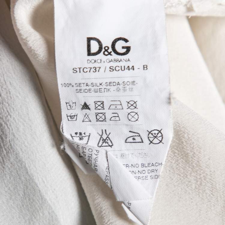 Pre Owned D&G White Mickey Printed Silk Top L