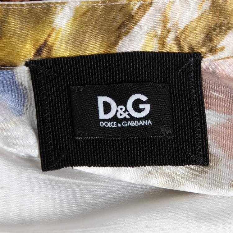 Pre Owned D&G Ivory Floral Printed Silk & Cotton Skirt M