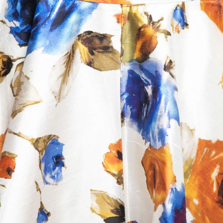 Pre Owned D&G Ivory Floral Printed Silk & Cotton Skirt M