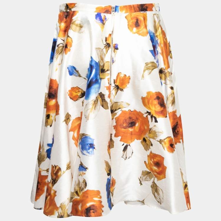 Pre Owned D&G Ivory Floral Printed Silk & Cotton Skirt M