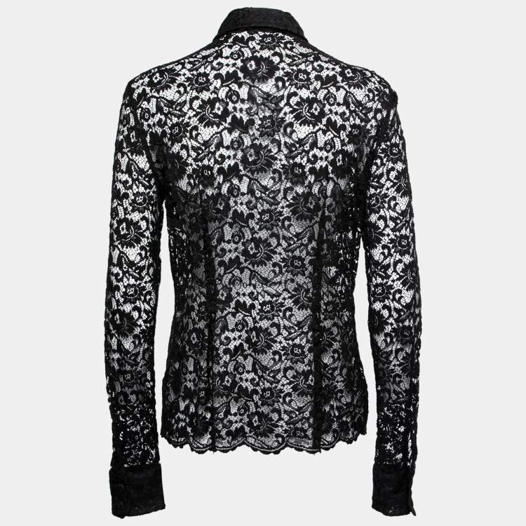 Pre Owned D&G Black Lace Pocketed Button Front Shirt M