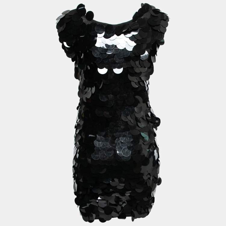 Pre Owned D&G Black Oversized Sequin Embellished Wool Sleeveless Short Dress S