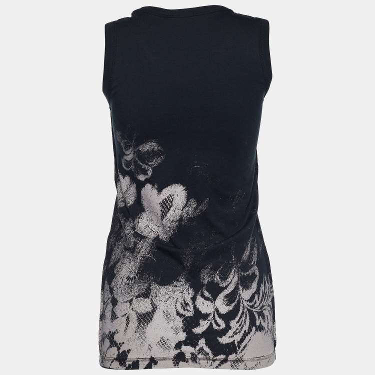 Pre Owned D&G Vintage Black Jersey Lace Foil Print Tank Top XS