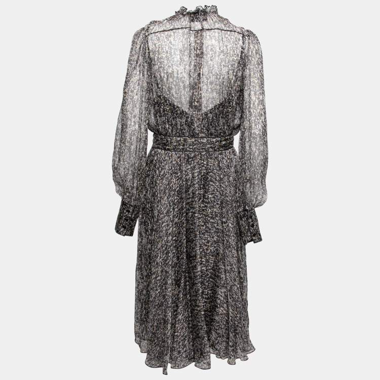 Pre Owned D&G Multicolor Sequin Printed Silk Chiffon Midi Dress L