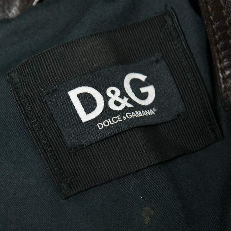 Pre Owned D&G Brown Leather Long Sleeve Jacket S