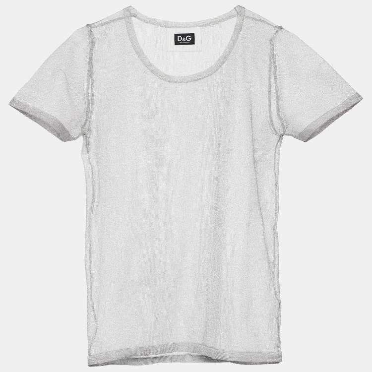 Pre Owned D&G Silver Mesh Sheer Top M