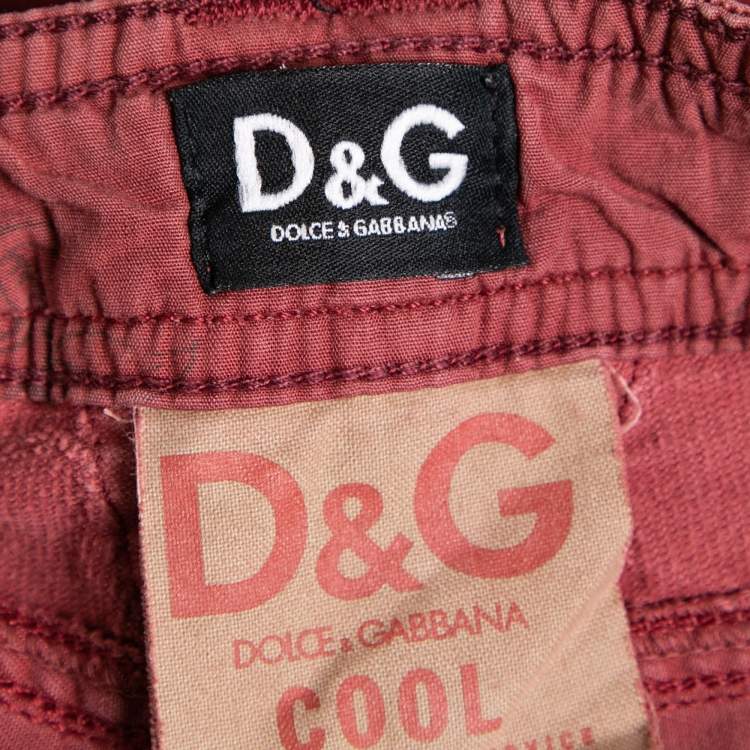 Pre Owned D&G Red Corduroy Low Rise Boot-Cut Tight Fit Pants S Waist 29" 