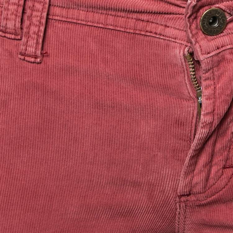 Pre Owned D&G Red Corduroy Low Rise Boot-Cut Tight Fit Pants S Waist 29" 