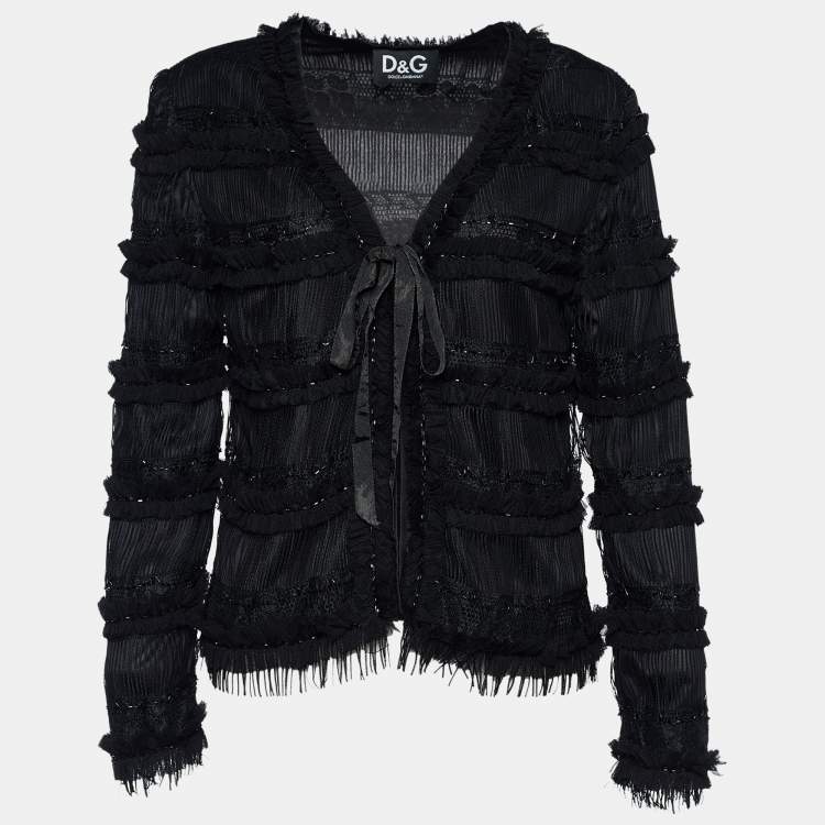 Pre Owned D&G Black Lace & Tulle Bead Embellished Tie Detail Jacket M