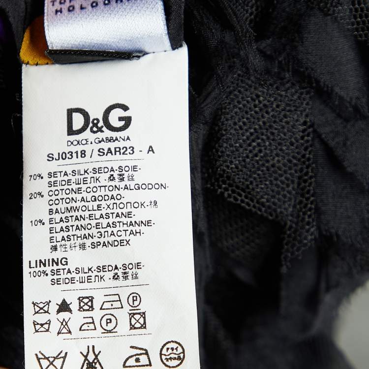 Pre Owned D&G Black Silk & Mesh Ruffled Neck Tie Cropped Cape Jacket M