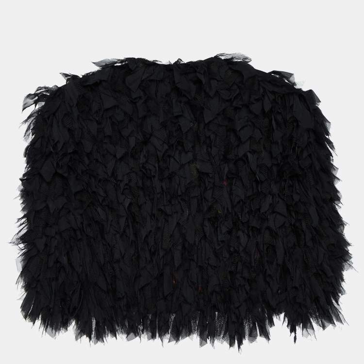 Pre Owned D&G Black Silk & Mesh Ruffled Neck Tie Cropped Cape Jacket M