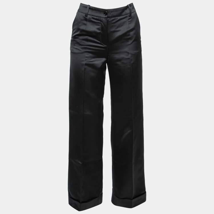 Pre Owned D&G Black Satin Wide-Leg Trousers S