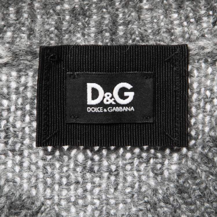 Pre Owned D&G Grey Mohair Wool Contrast Lace Cardigan M
