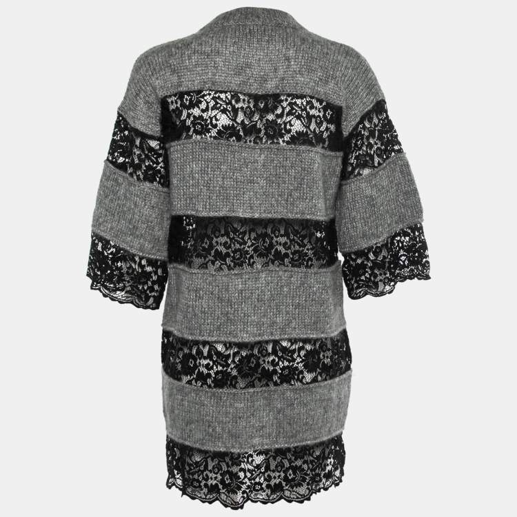 Pre Owned D&G Grey Mohair Wool Contrast Lace Cardigan M