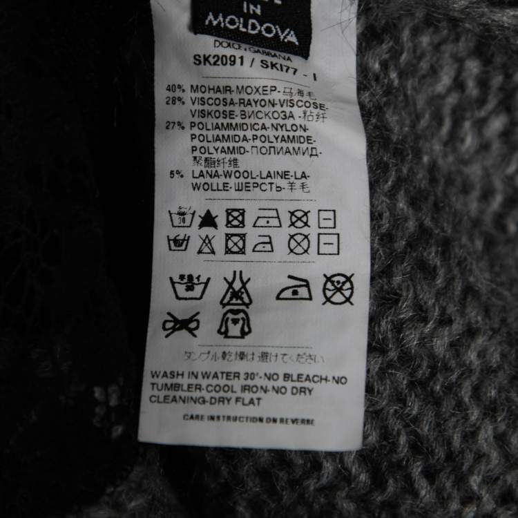 Pre Owned D&G Grey Mohair Wool Contrast Lace Cardigan M