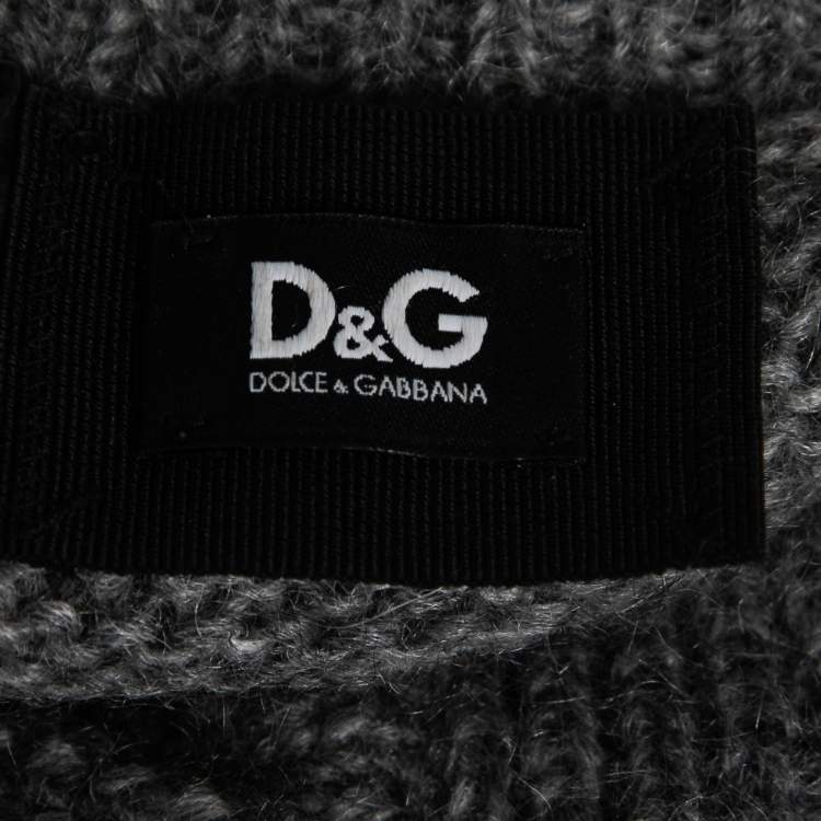 Pre Owned D&G Grey Mohair Wool Contrast Lace Cardigan M