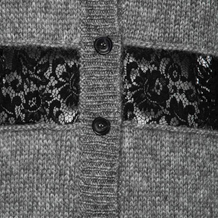 Pre Owned D&G Grey Mohair Wool Contrast Lace Cardigan M