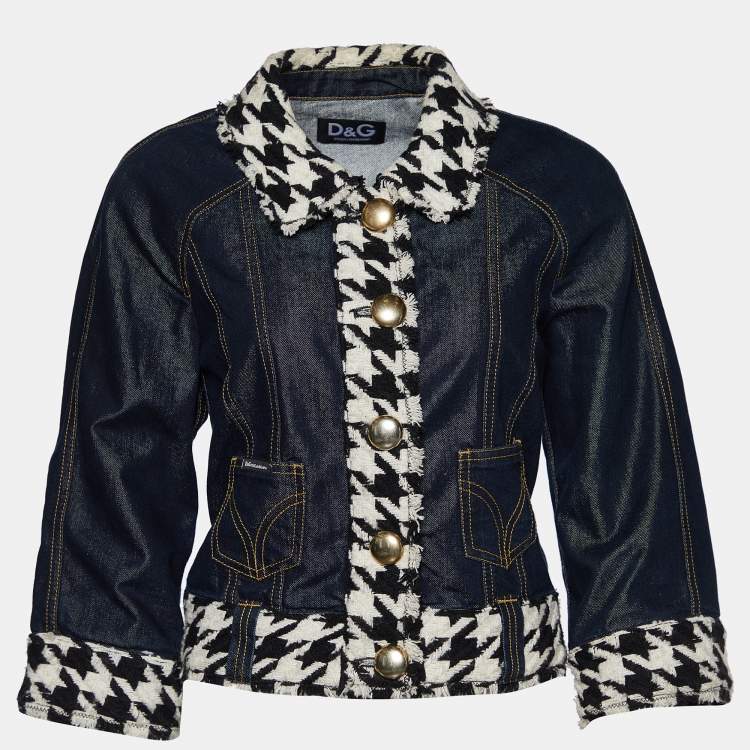 Pre Owned D&G Blue Denim Tweed Trim Cropped Jacket L