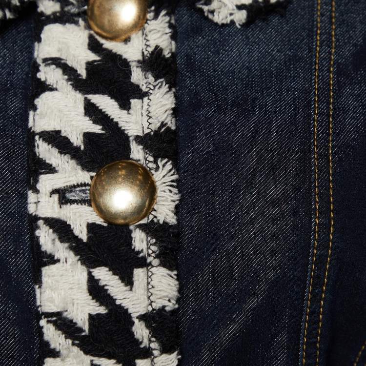 Pre Owned D&G Blue Denim Tweed Trim Cropped Jacket L