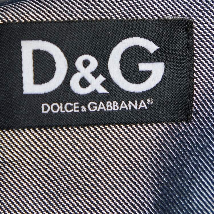 Pre Owned D&G Blue Denim Tweed Trim Cropped Jacket L