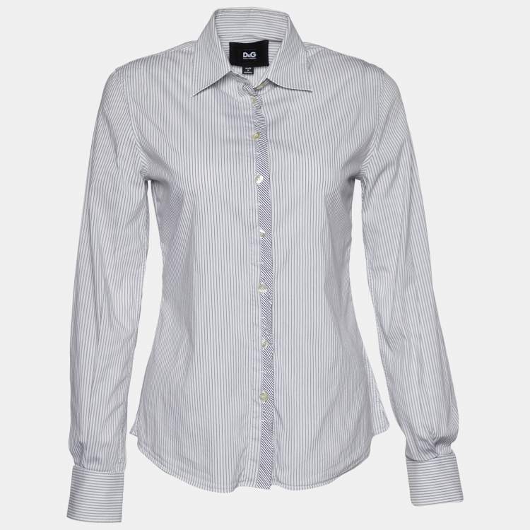 D&G White & Grey Striped Cotton Long Sleeve Shirt S D&G | The Luxury Closet