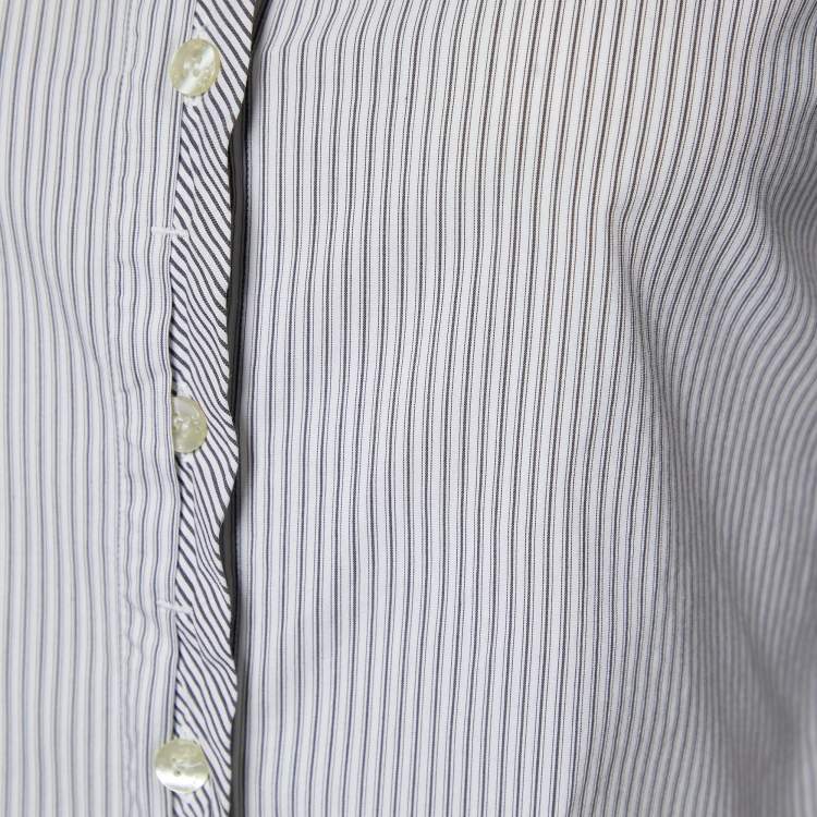 Pre Owned D&G White & Grey Striped Cotton Long Sleeve Shirt S