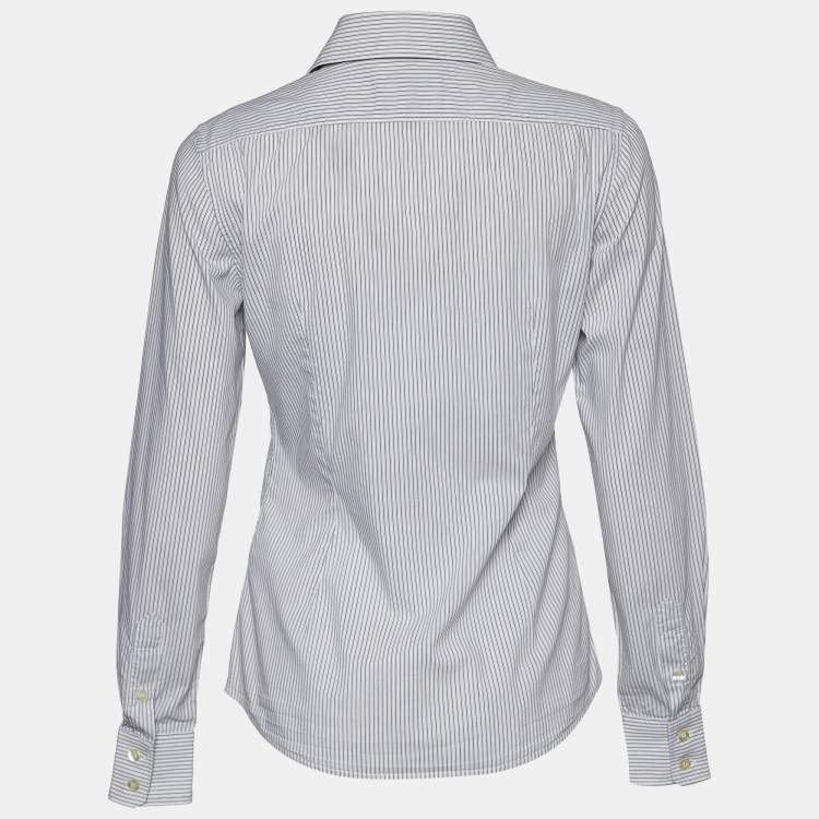 Pre Owned D&G White & Grey Striped Cotton Long Sleeve Shirt S