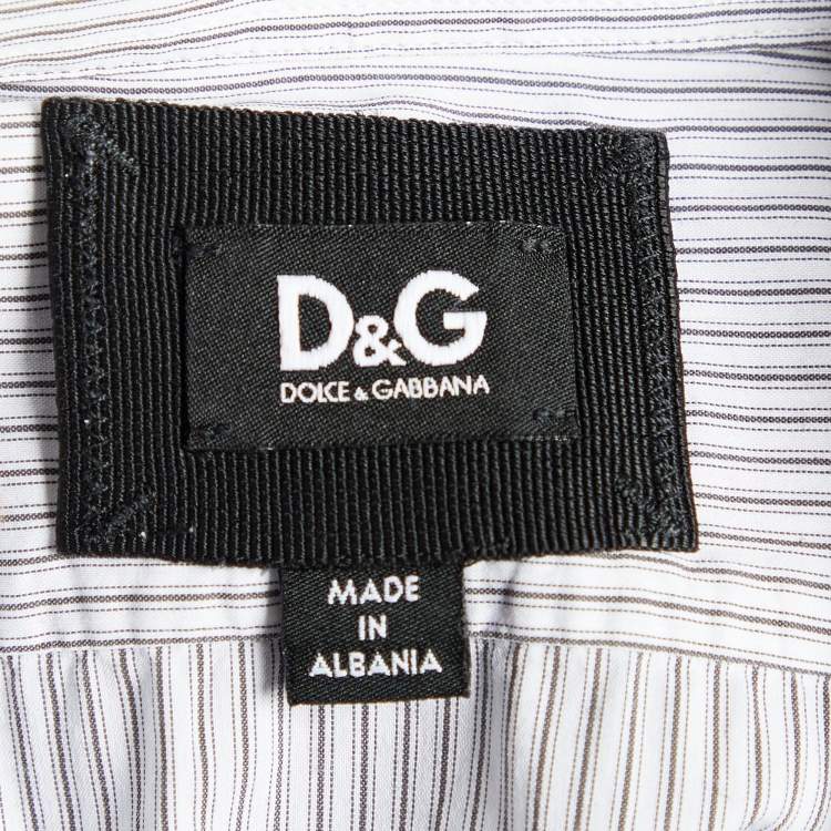 Pre Owned D&G White & Grey Striped Cotton Long Sleeve Shirt S