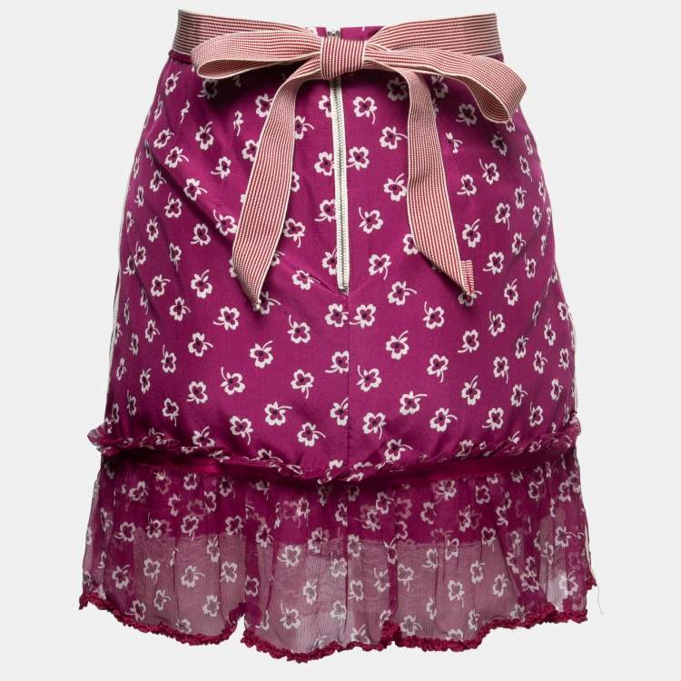 Pre Owned D&G by Dolce & Gabbana Pink Printed Silk Mini Skirt S