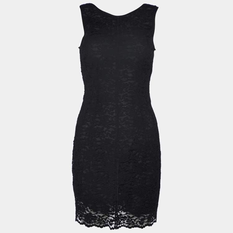 Pre Owned D&G Black Lace Plunge Back Sleeveless Mini Dress S