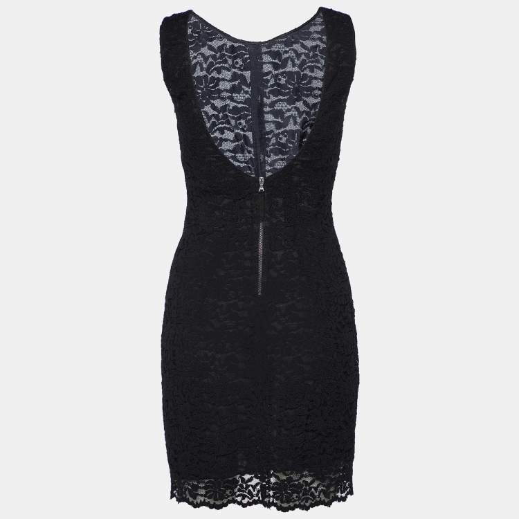 Pre Owned D&G Black Lace Plunge Back Sleeveless Mini Dress S