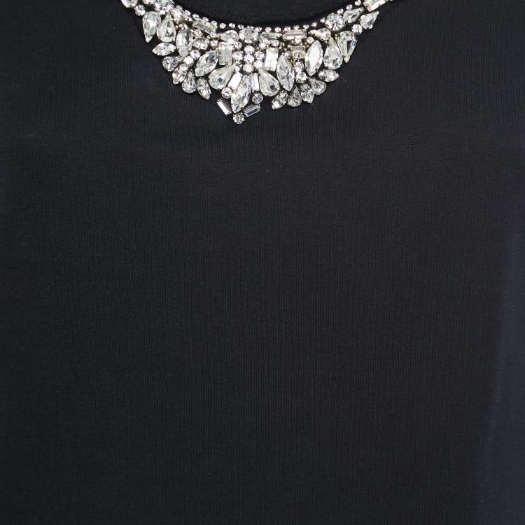 Pre Owned D&G Black Cotton Rhinestone Embellished T-Shirt M