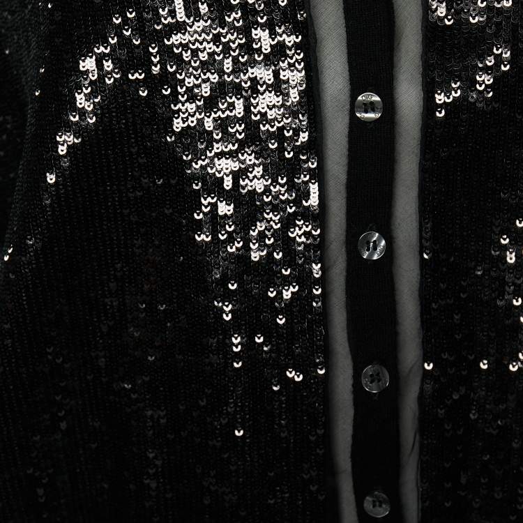 Pre Owned D&G Black Sequin Embellished Cashmere Button Front Cardigan L