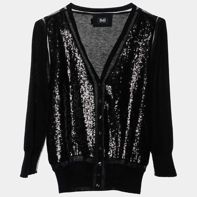 Pre Owned D&G Black Sequin Embellished Cashmere Button Front Cardigan L