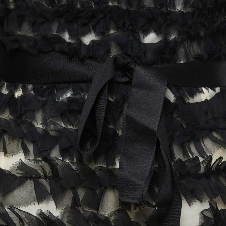Pre Owned D&G Black Silk Ruffled Belted Strapless Mini Dress M