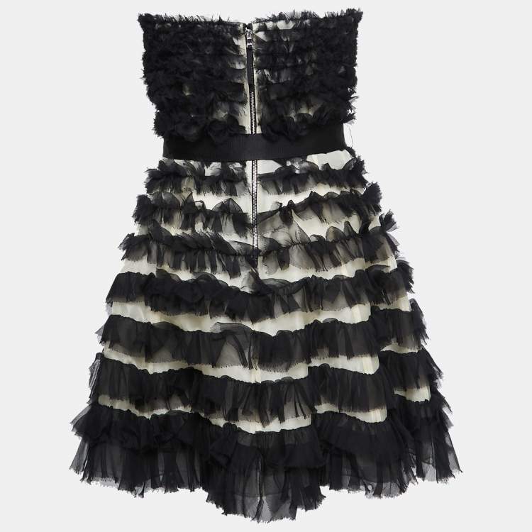 Pre Owned D&G Black Silk Ruffled Belted Strapless Mini Dress M