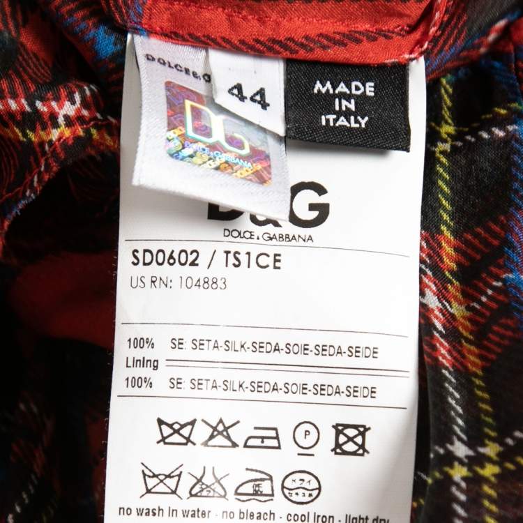 Pre Owned D&G Red Tartan Printed Silk Ruffled Tiered Maxi Dress M