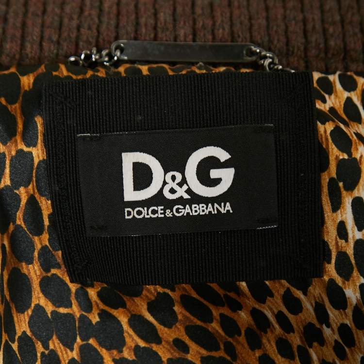 Pre Owned D&G Brown Leather Fur Collar Bomber Jacket S