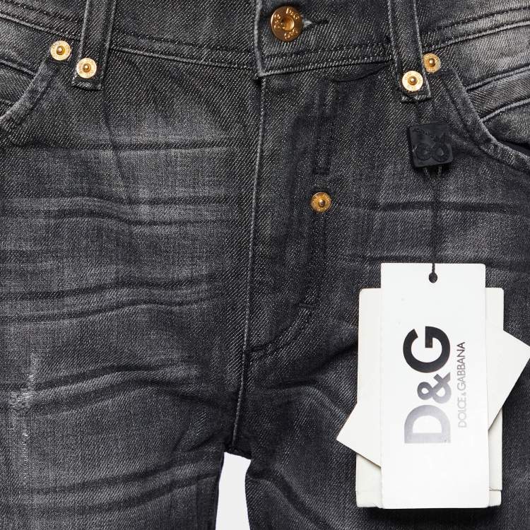 Pre Owned D&G Black Denim Distressed Jeans M