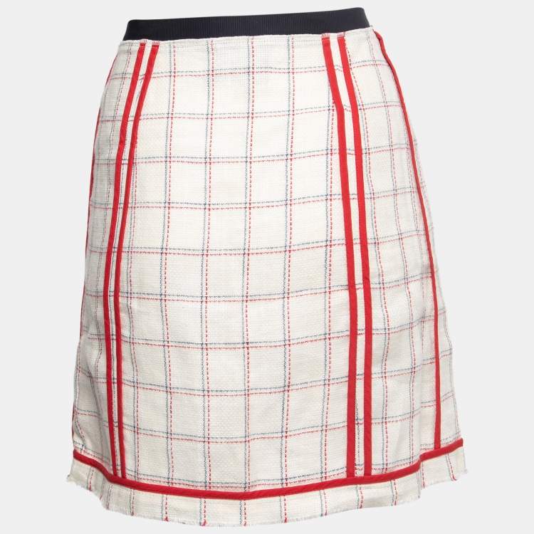 Pre Owned D&G White Checked Patterned Linen Buttoned Mini Skirt S