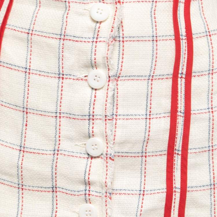 Pre Owned D&G White Checked Patterned Linen Buttoned Mini Skirt S