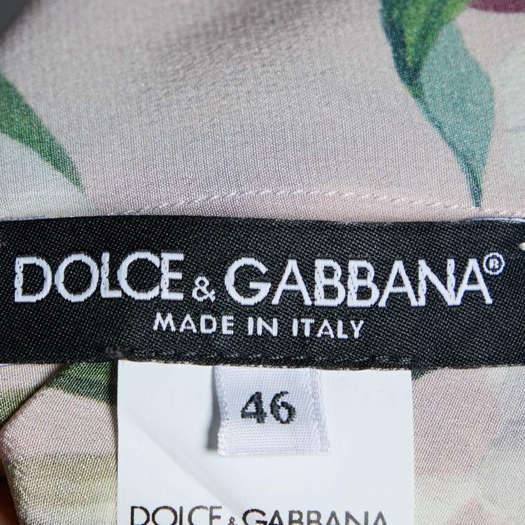Pre Owned Dolce & Gabbana Pink Floral Printed Silk Neck Tie Detail Shirt L