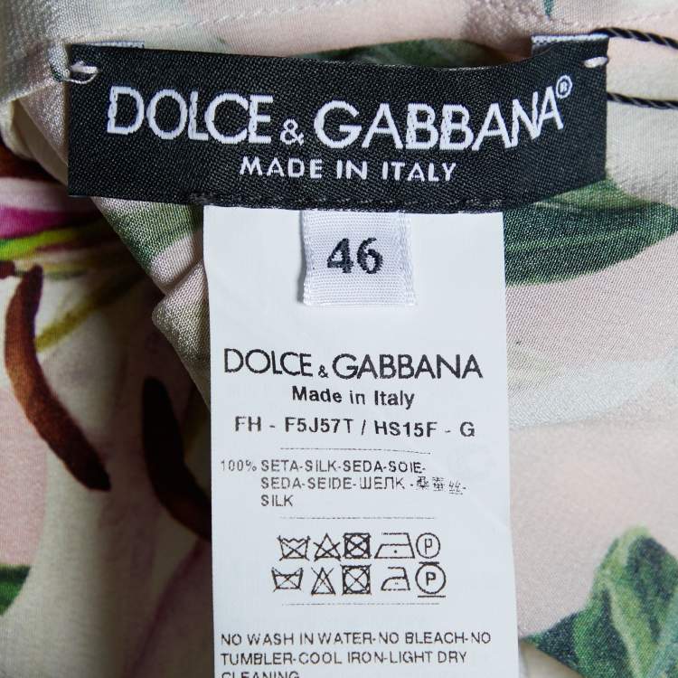 Pre Owned Dolce & Gabbana Pink Floral Printed Silk Neck Tie Detail Shirt L
