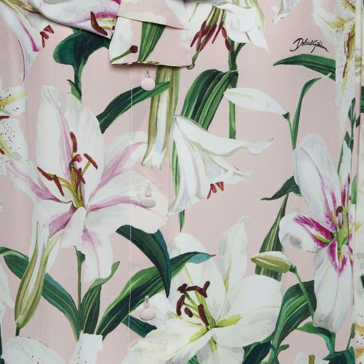 Pre Owned Dolce & Gabbana Pink Floral Printed Silk Neck Tie Detail Shirt L